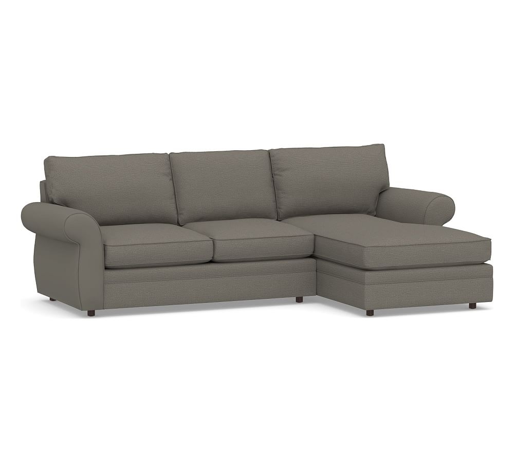 Pearce Roll Arm Upholstered Right Arm Loveseat with Chaise Sectional, Down Blend Wrapped Cushions, Chunky Basketweave Metal - Image 0