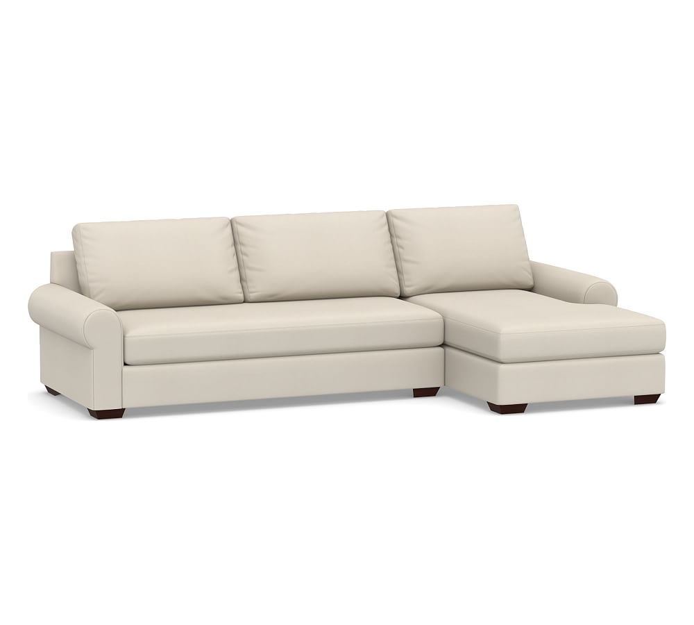 Big Sur Roll Arm Upholstered Left Arm Sofa with Chaise Sectional and Bench Cushion, Down Blend Wrapped Cushions, Twill Cream - Image 0