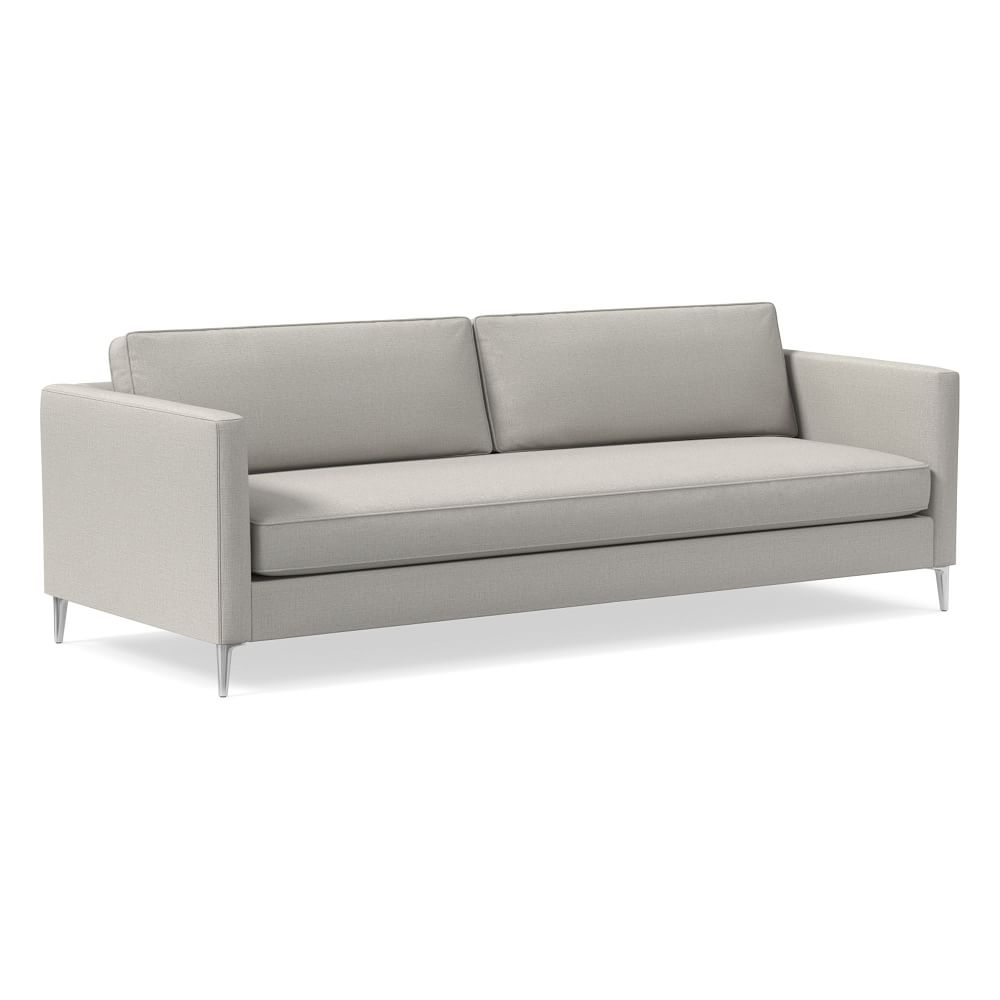 Harris Loft 96" Sofa, Yarn Dyed Linen Weave, Frost Gray, Polished Stainless Steel - Image 0