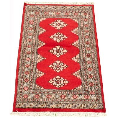 One-of-a-Kind Hand-Knotted New Age 3'1" x 5'1" Wool Area Rug in Red - Image 0