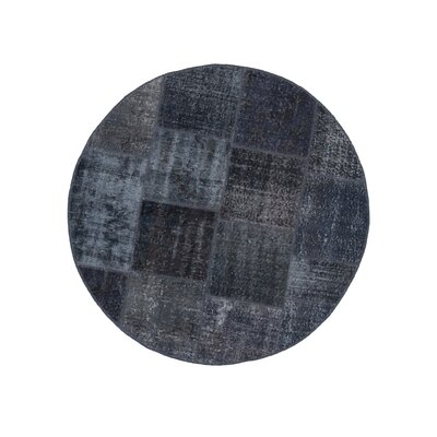 One-of-a-Kind Dryver Hand-Knotted 1970s 5' Round Area Rug in Gray/Black/Ivory - Image 0