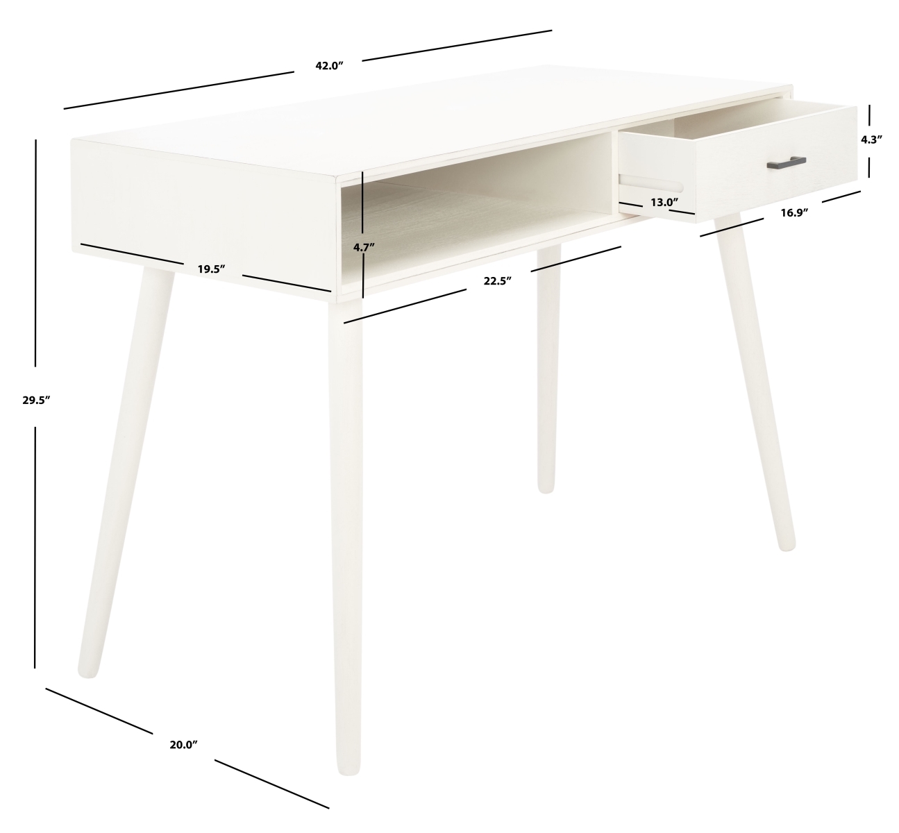 Remy 1 Drawer Writing  Desk - Distressed White - Safavieh - Image 6