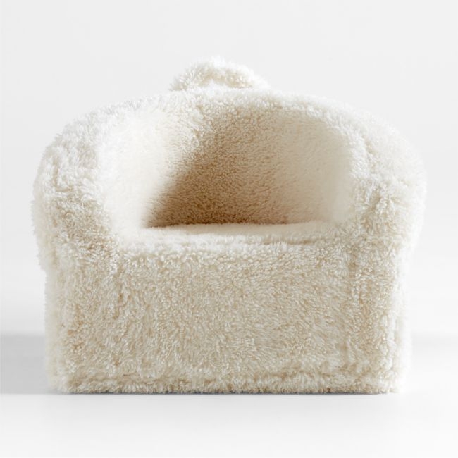 Large Cream White Mongolian Faux Fur Kids Lounge Barrel Chair - Image 0