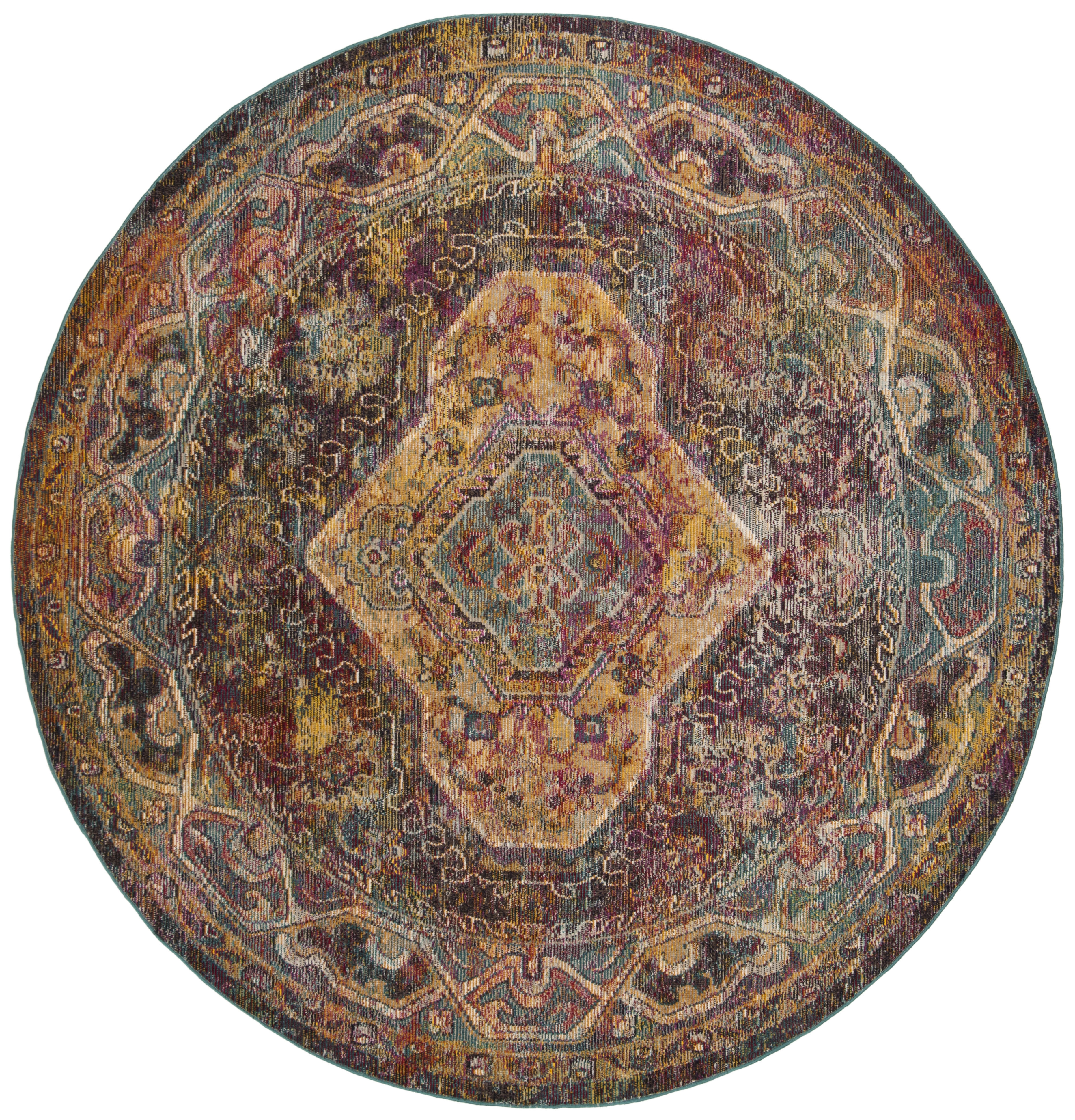 Arlo Home Woven Area Rug, CRS514T, Teal/Rose,  7' X 7' Round - Image 0
