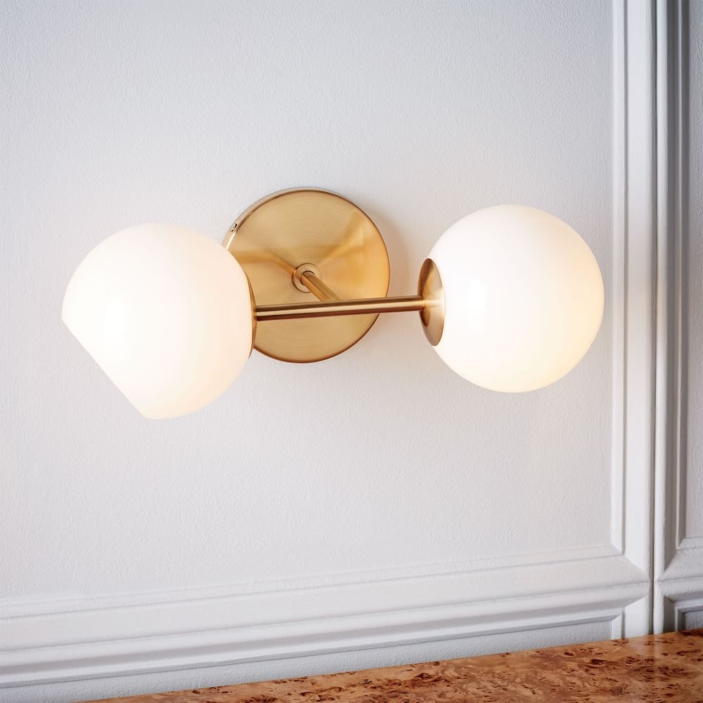 Staggered Glass Sconce, Antique Brass/Milk, 2-Light - Image 0