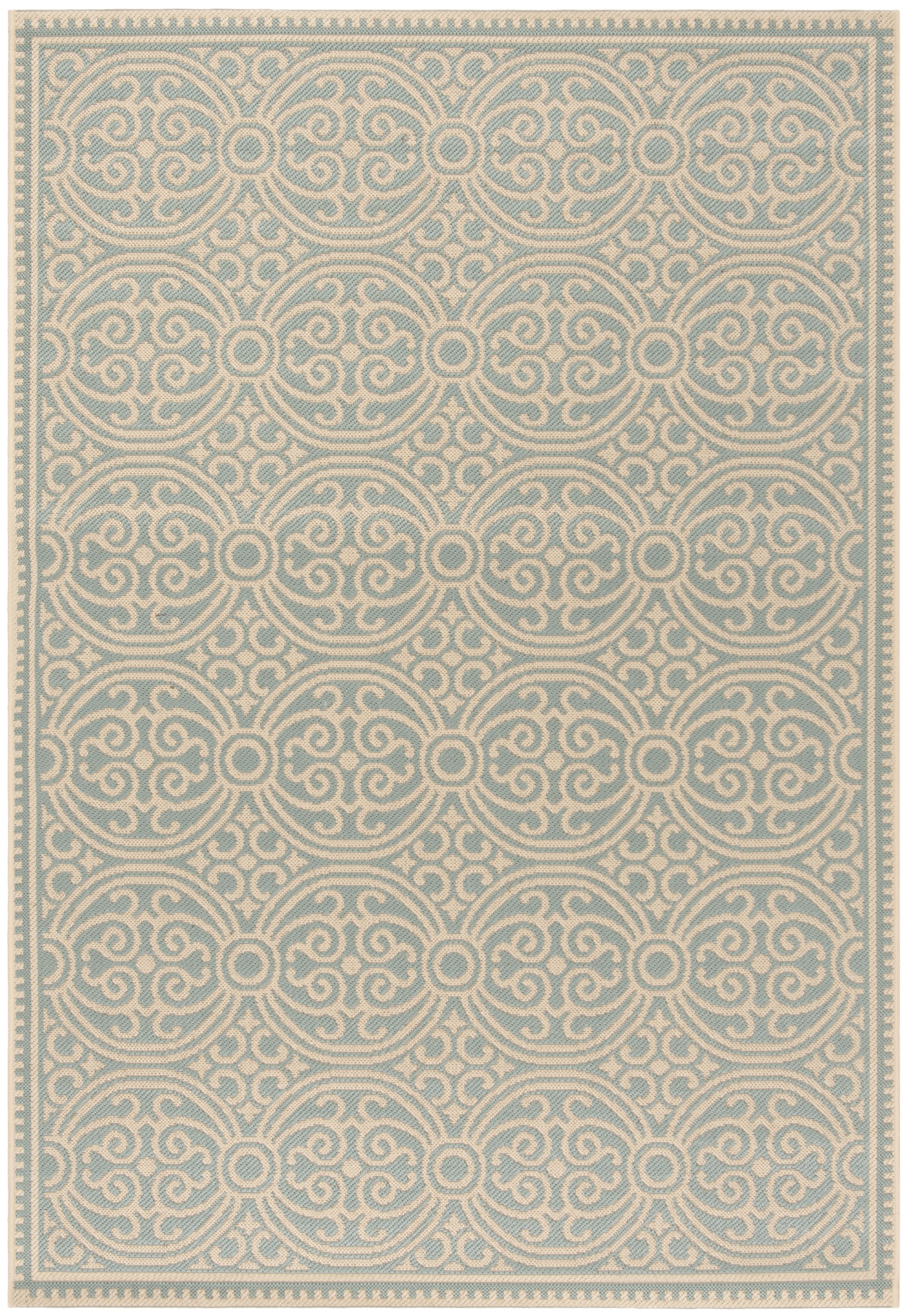 Arlo Home Indoor/Outdoor Woven Area Rug, LND134L, Cream/Aqua,  5' 1" X 7' 6" - Image 0