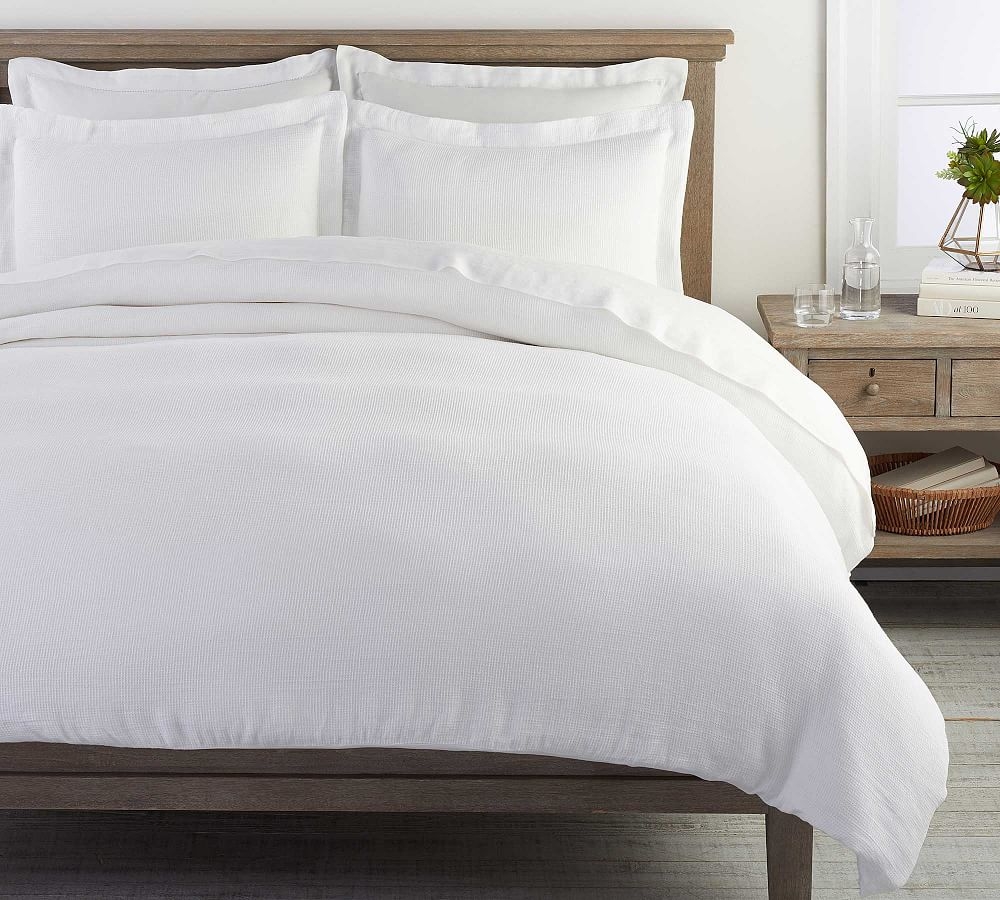 White Belgian Flax Linen Waffle Duvet Cover, Twin - Image 0