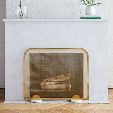 Deco Marble Fireplace Screen + Base Bom, Antique Brass + White Marble, Large - Image 3