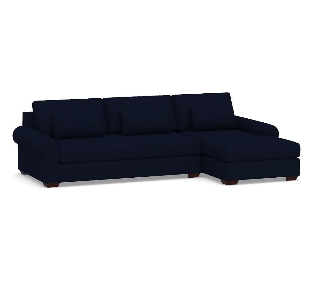 Big Sur Roll Arm Upholstered Deep Seat Left Arm Sofa with Chaise Sectional and Bench Cushion, Down Blend Wrapped Cushions, Performance Everydaylinen(TM) Navy - Image 0