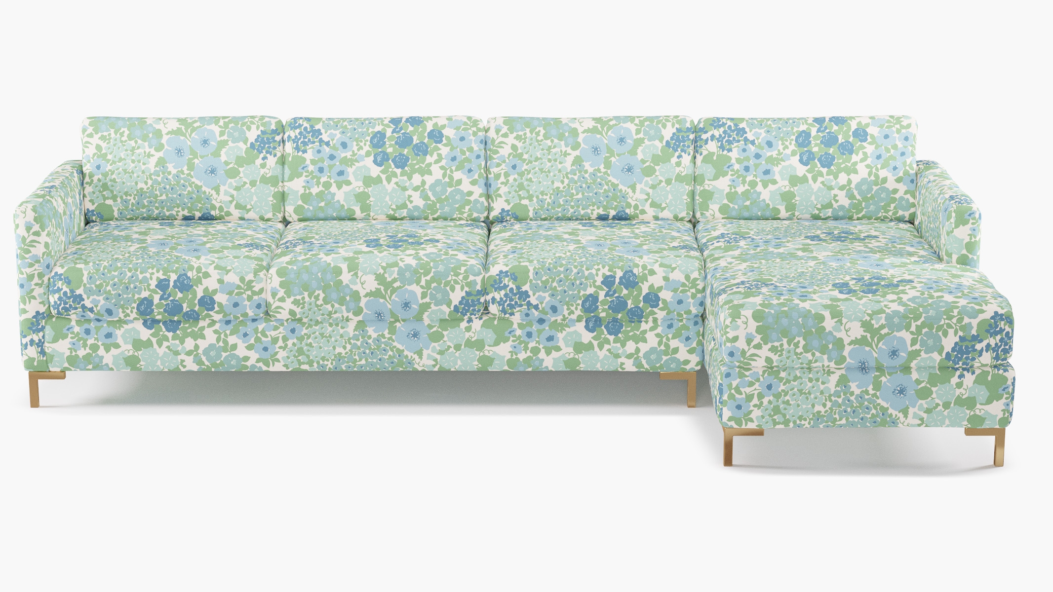 Modern Sectional, Right Facing, Mist Million Flowers, Brass L Leg - Image 0