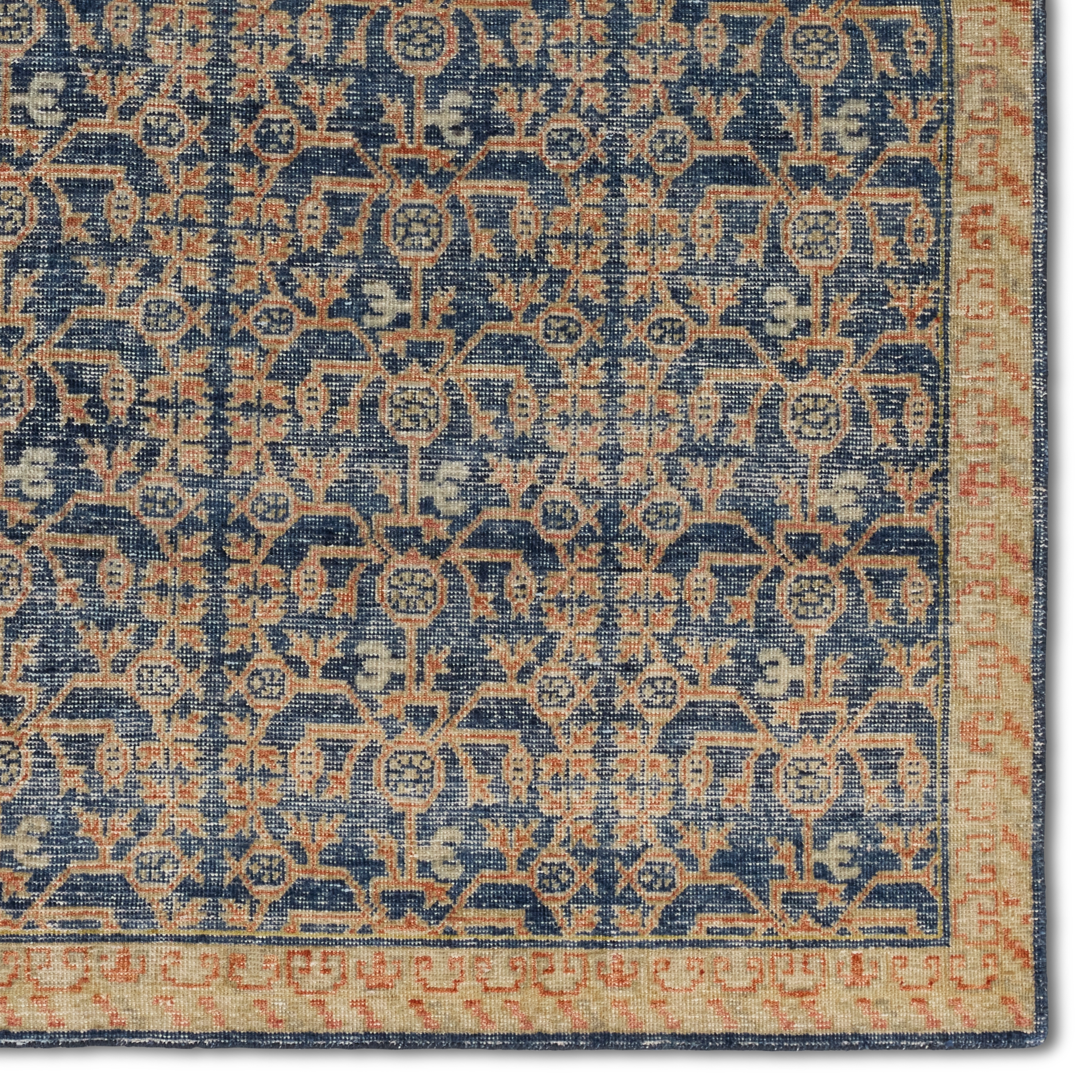 Merriman EDE14 Handknotted Trellis Navy and Orange Area Rug (6'x9') - Image 3
