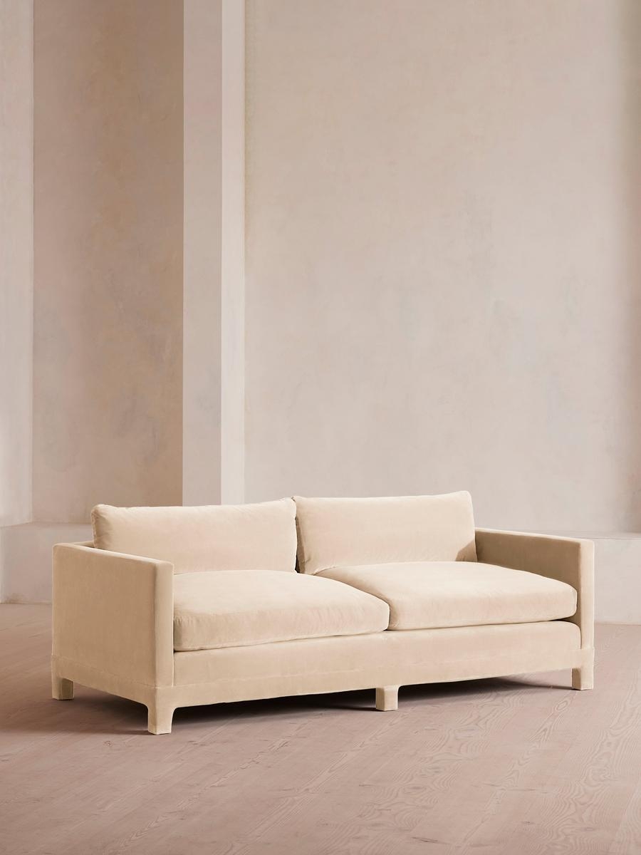 Ashford Three Seater Sofa, Velvet, Porcelain, US - Image 0