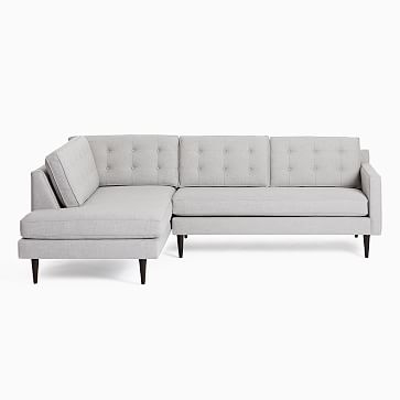 Drake Midcentury Sectional Set 01: Left Arm Sofa, Right Arm Terminal Chaise, Poly, Distressed Velvet, Ink Blue, Chocolate - Image 5