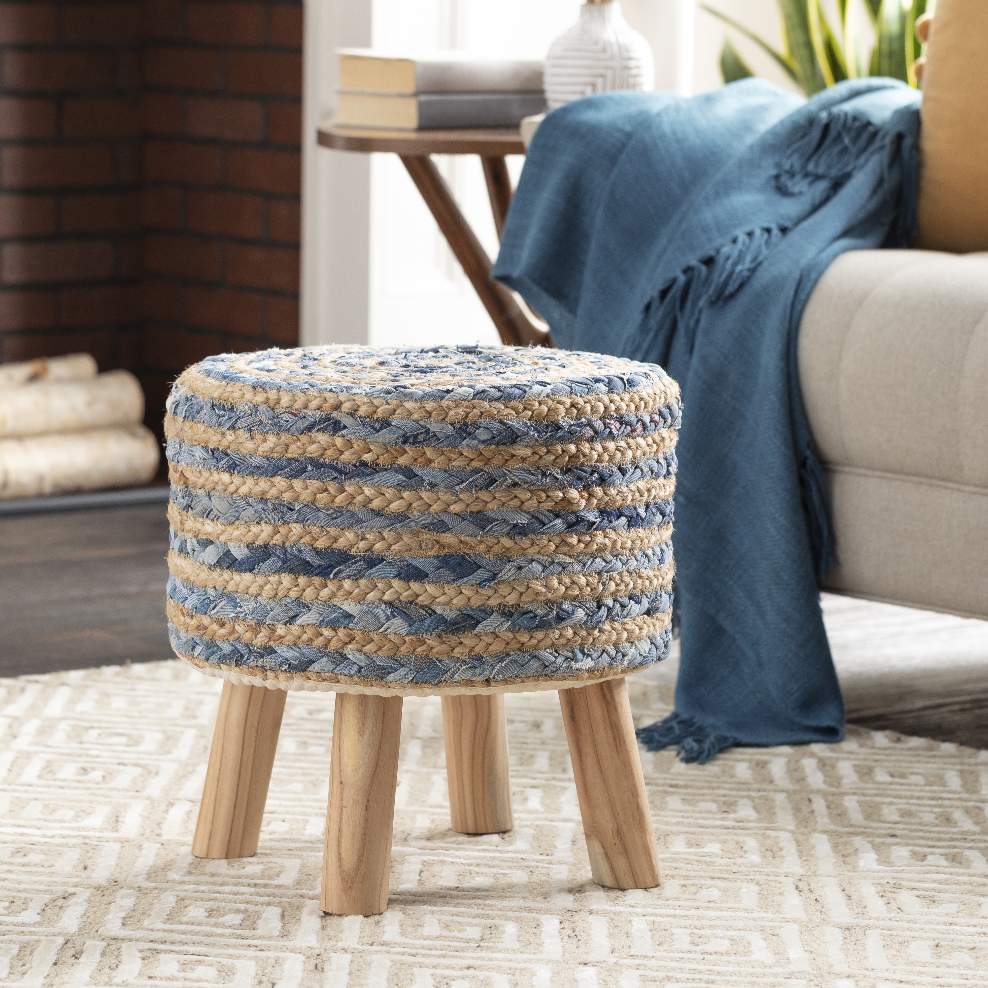 Livabliss Cambrai Jute 16"H x 16"W x 16"D Ottoman - Image 1