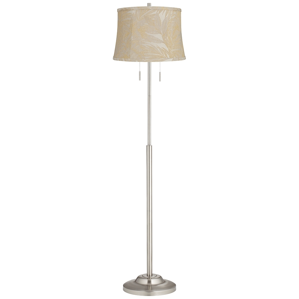 Abba 65"H Brushed Steel Bergamo Gold Shade Twin Pull Chain Floor Lamp - Image 0
