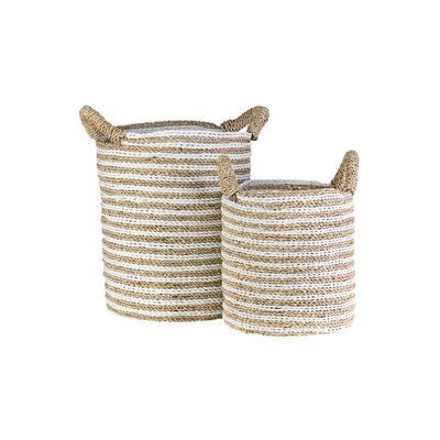Woven Stripes Basket, Set Of 2, White And Brown - Image 0