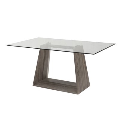 63 Inch Dining Table With Rectangular Glass Top And Wooden Base, Brown - Image 0