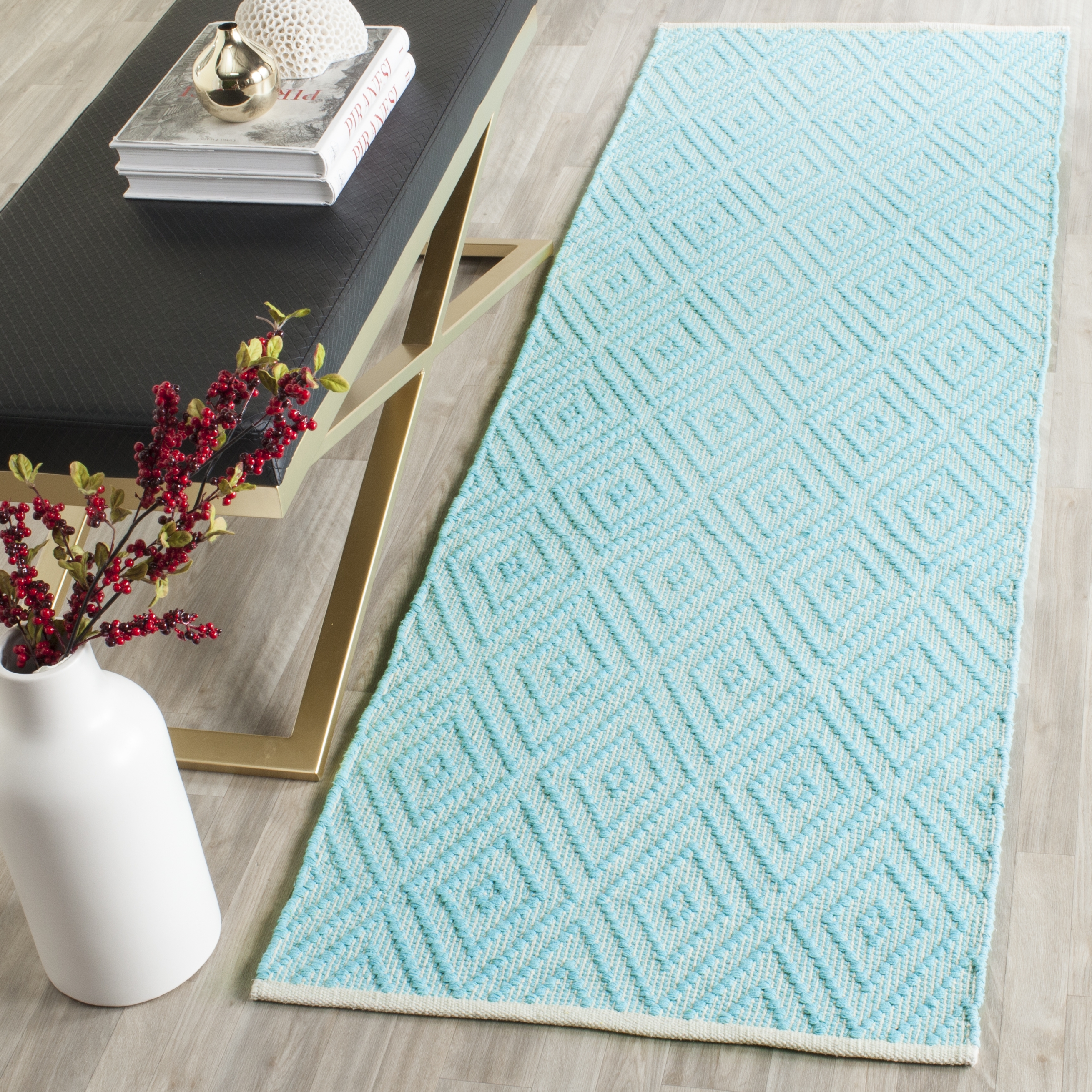 Arlo Home Hand Woven Area Rug, MTK811H, Turquoise/Ivory,  2' 3" X 7' - Image 1