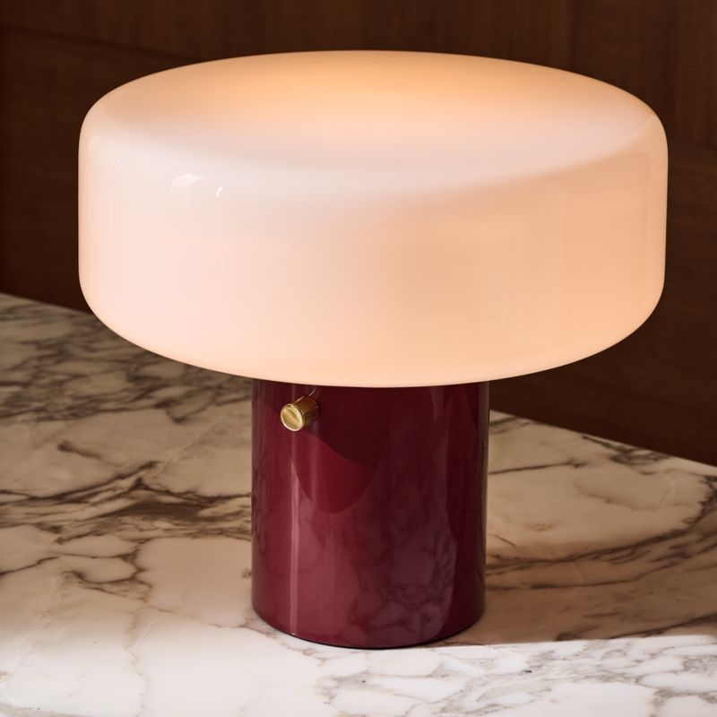 Pill High Gloss Oxblood Red Iron Table Lamp with Glass Shade by Bill Curry - Image 2