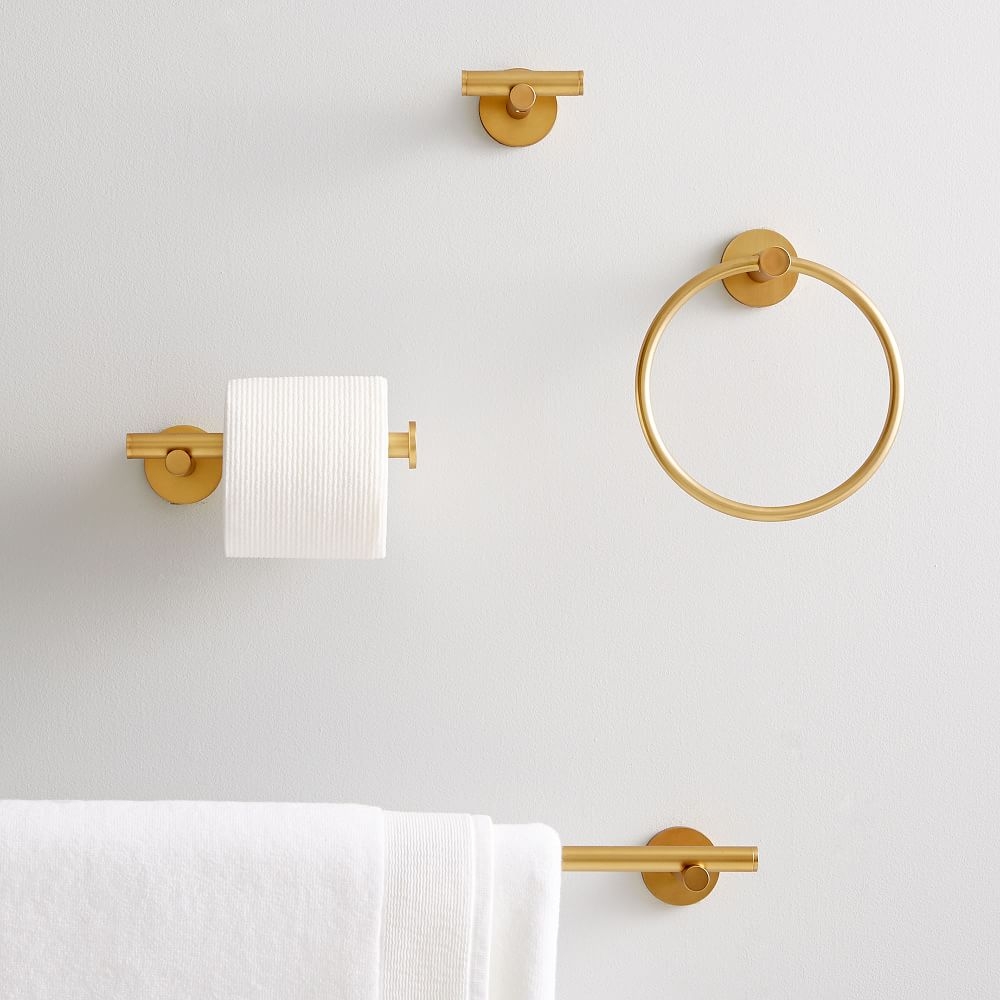 Modern Overhang Bath Hardware Set, 18" Bar & Single Hook & Towel Ring & Tissue Holder, Antique Brass - Image 0