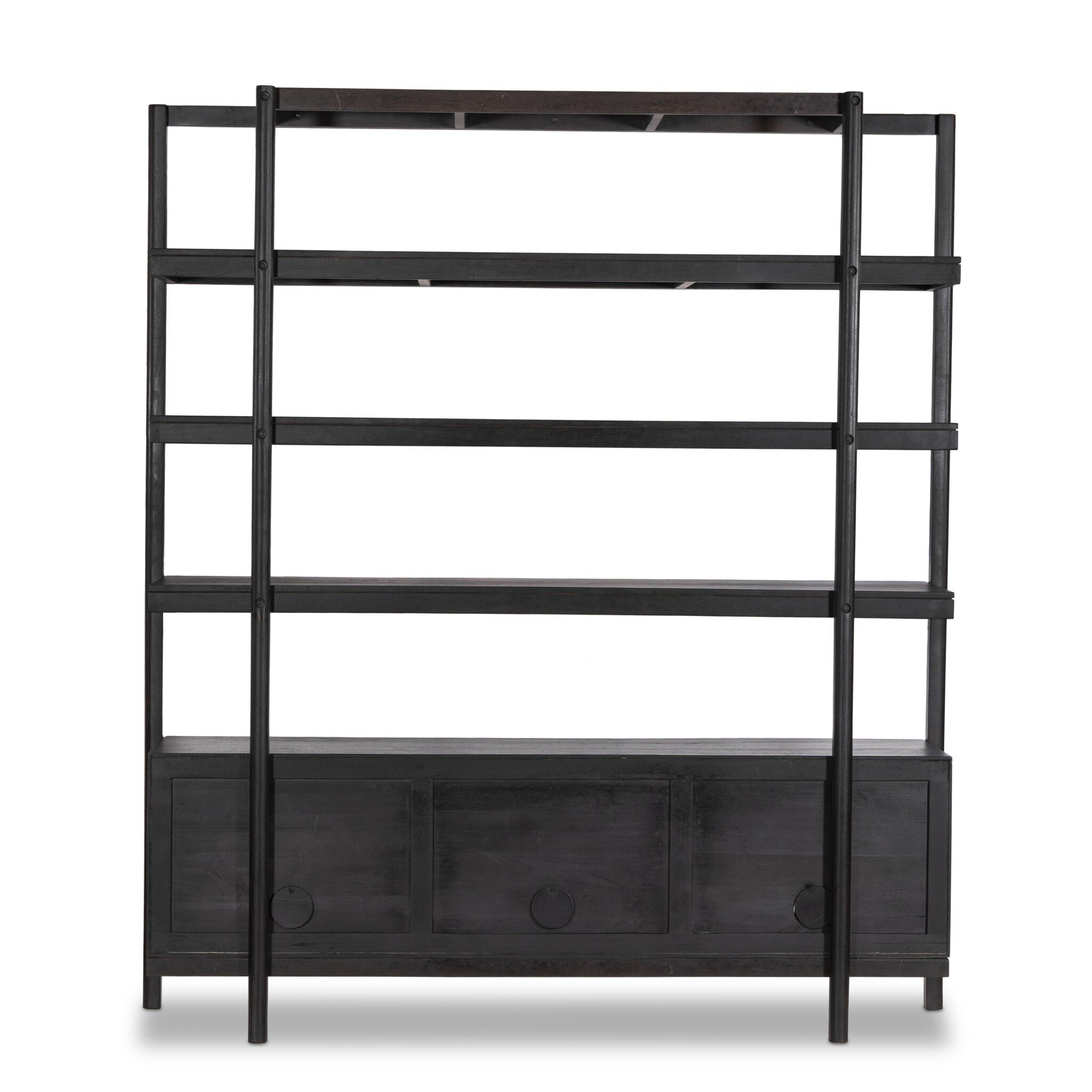 Reza Wide Bookcase - Worn Black Acacia - Image 4