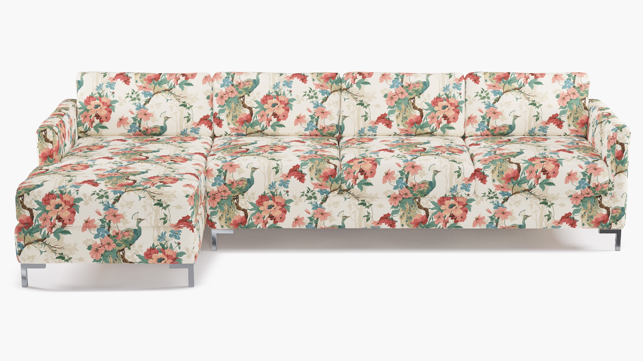 Modern Sectional, Left Facing, Rose Peacock Park, Chrome L Leg - Image 0