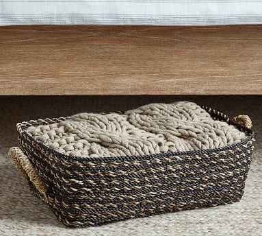 Asher Lidded Seagrass Basket, Charcoal/natural - Image 5