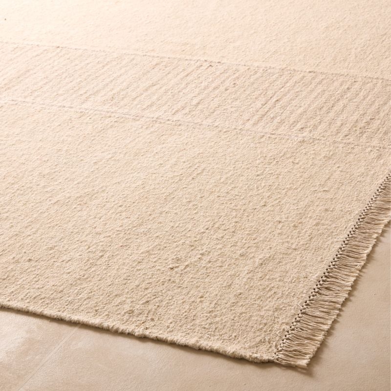 Moleno Handwoven Warm White Stripe New Zealand Wool and Linen Area Rug 5'x8' - Image 1