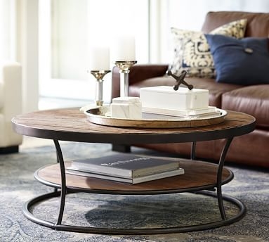 Bartlett Round Metal & Reclaimed Wood Coffee Table, 42.5"L - Image 2