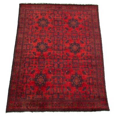 One-of-a-Kind Farhan Hand-Knotted 2010s Esari Turkoman Red 4'1" x 6'4" Wool Area Rug - Image 0