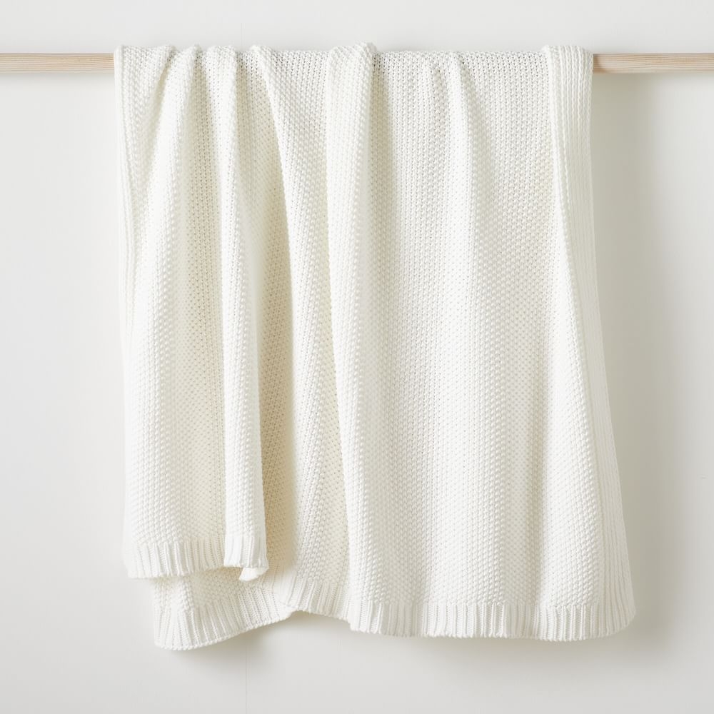 Cotton Knit Throw, White, 50"x60" - Image 0