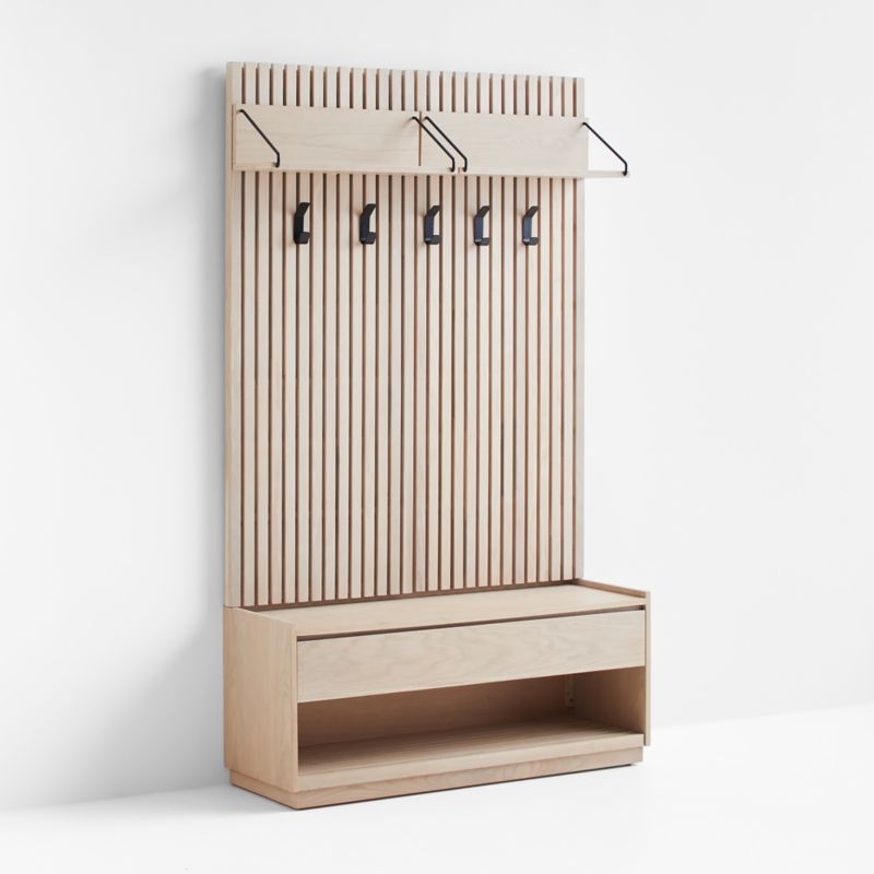 Batten 47.5" White Oak Storage Bench and Panel Set with Reversible Shelf - Image 1