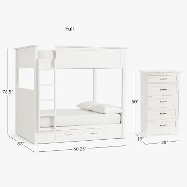 Hampton Bunk Bed & 5-Drawer Tall Dresser Set, Full, Simply White, In-Home - Image 1
