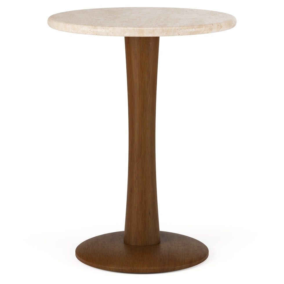 Fiore Travertine Side Table - Walnut - Image 0