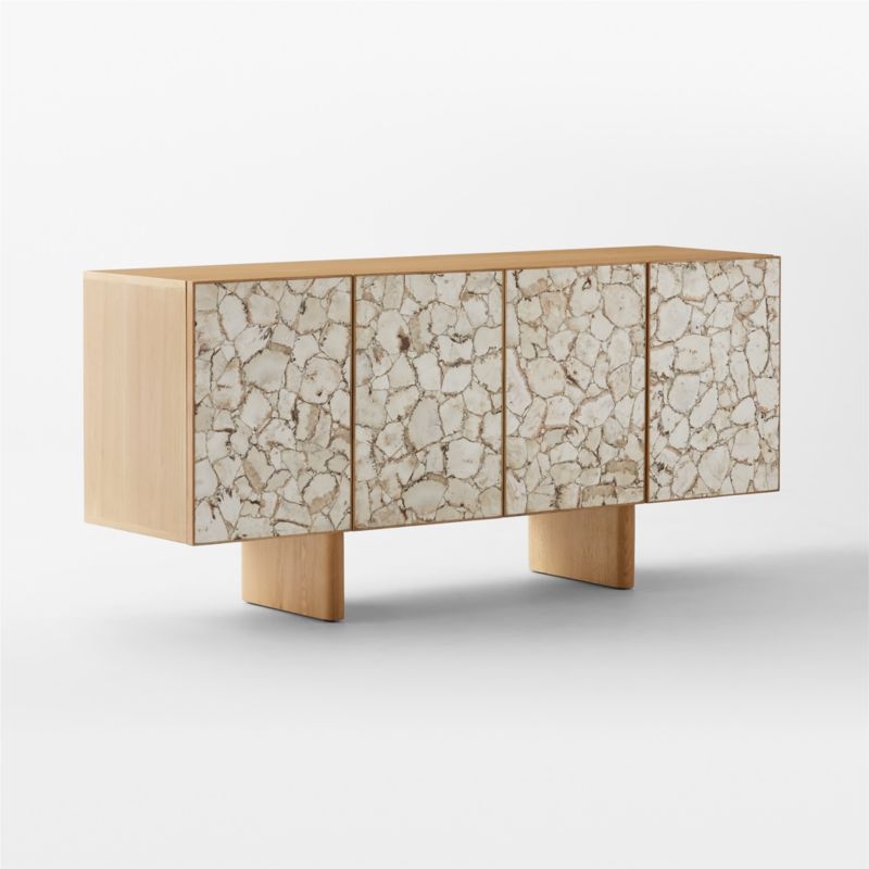 Lina 64" Stone and White Oak Wood Credenza - Image 6