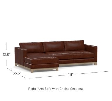 Jake Leather Left Arm Loveseat with Chaise Sectional, Bench Cushion and Wood Legs, Down Blend Wrapped Cushions Churchfield Chocolate - Image 2
