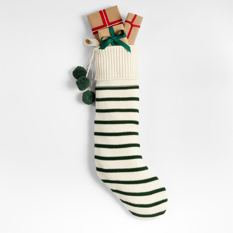 Stripe Knit Christmas Stocking, Green - Image 0