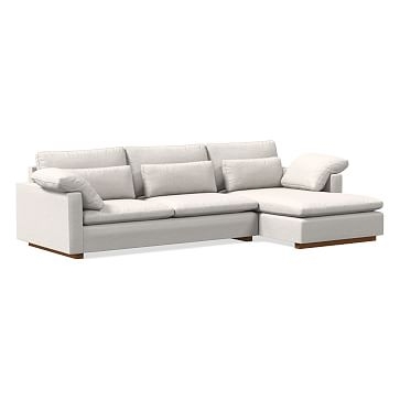 Harmony Sectional Set 09: Left Arm 2 Seater Sofa, Right Arm Chaise, Down Blend, Performance Coastal Linen, White, Dark Walnut - Image 0