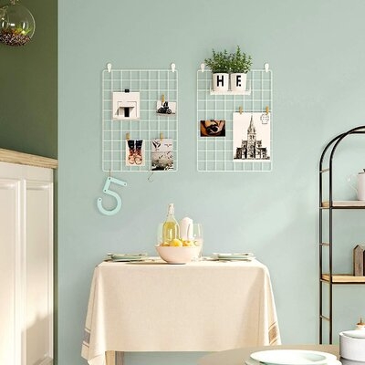 Grid Photo Wall, 16.5 X 12.2 Inches, Set Of 2, Wire Wall Grid Panel, Photo Wall Display, DIY, Hanging Picture Wall With S Hook, Clip, Hemp Cord, White - Image 0