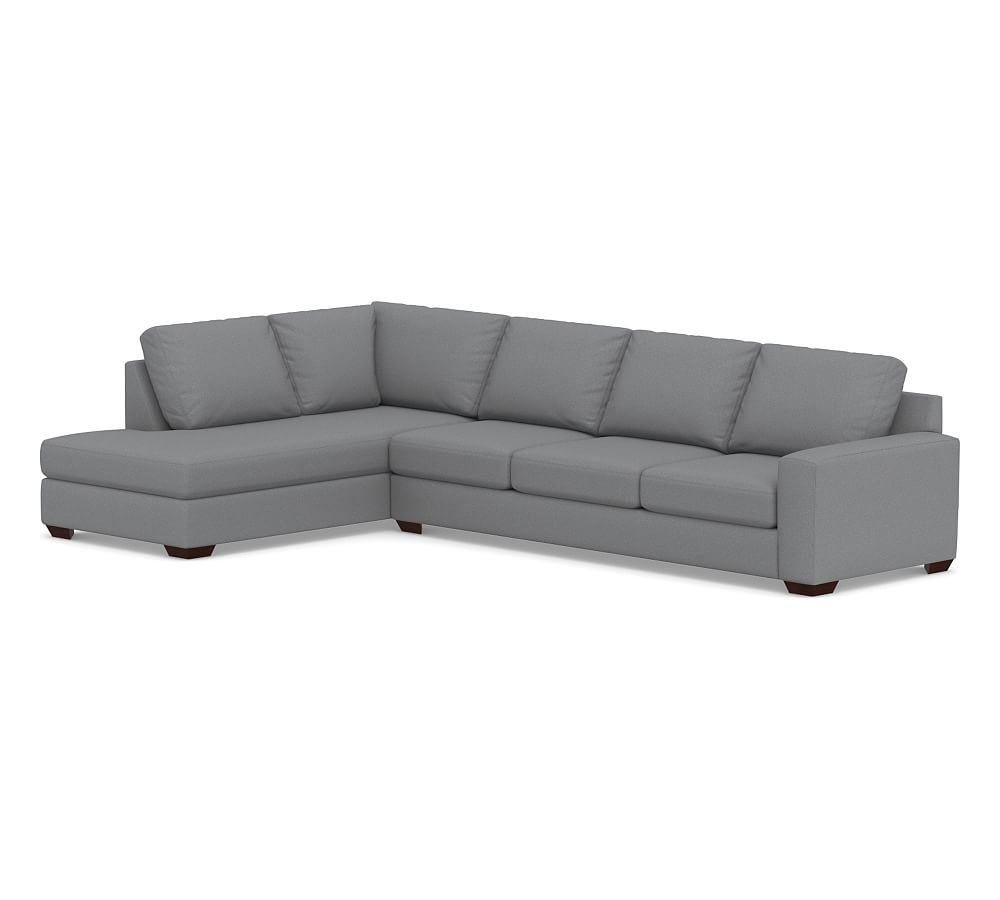 Big Sur Square Arm Upholstered Right Grand Sofa Return Bumper Sectional, Down Blend Wrapped Cushions, Textured Twill Light Gray - Image 0