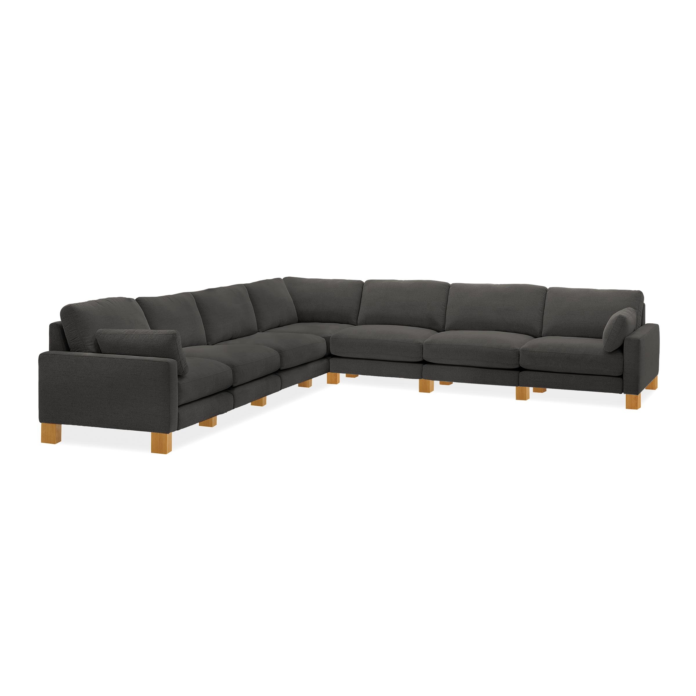 Union 7-Seat Sectional - Heather Charcoal - Performance Chenille / Oak - Wood / Square Leg - Image 0