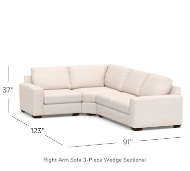 Big Sur Square Arm Upholstered Left Arm 3-Piece Wedge Sectional with Bench Cushion, Down Blend Wrapped Cushions, Park Weave Ivory - Image 4