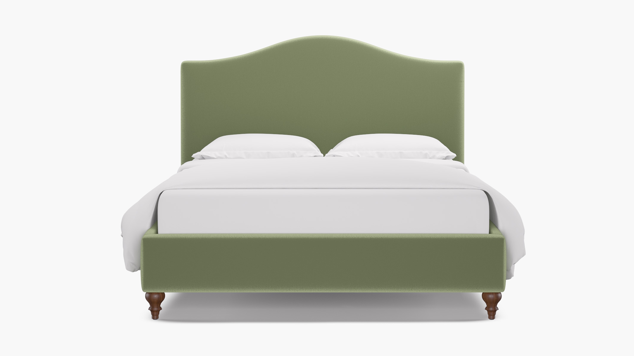 Camelback Bed, Celadon Performance Plush Velvet, Walnut Traditional Turned Leg, Twin - Image 0