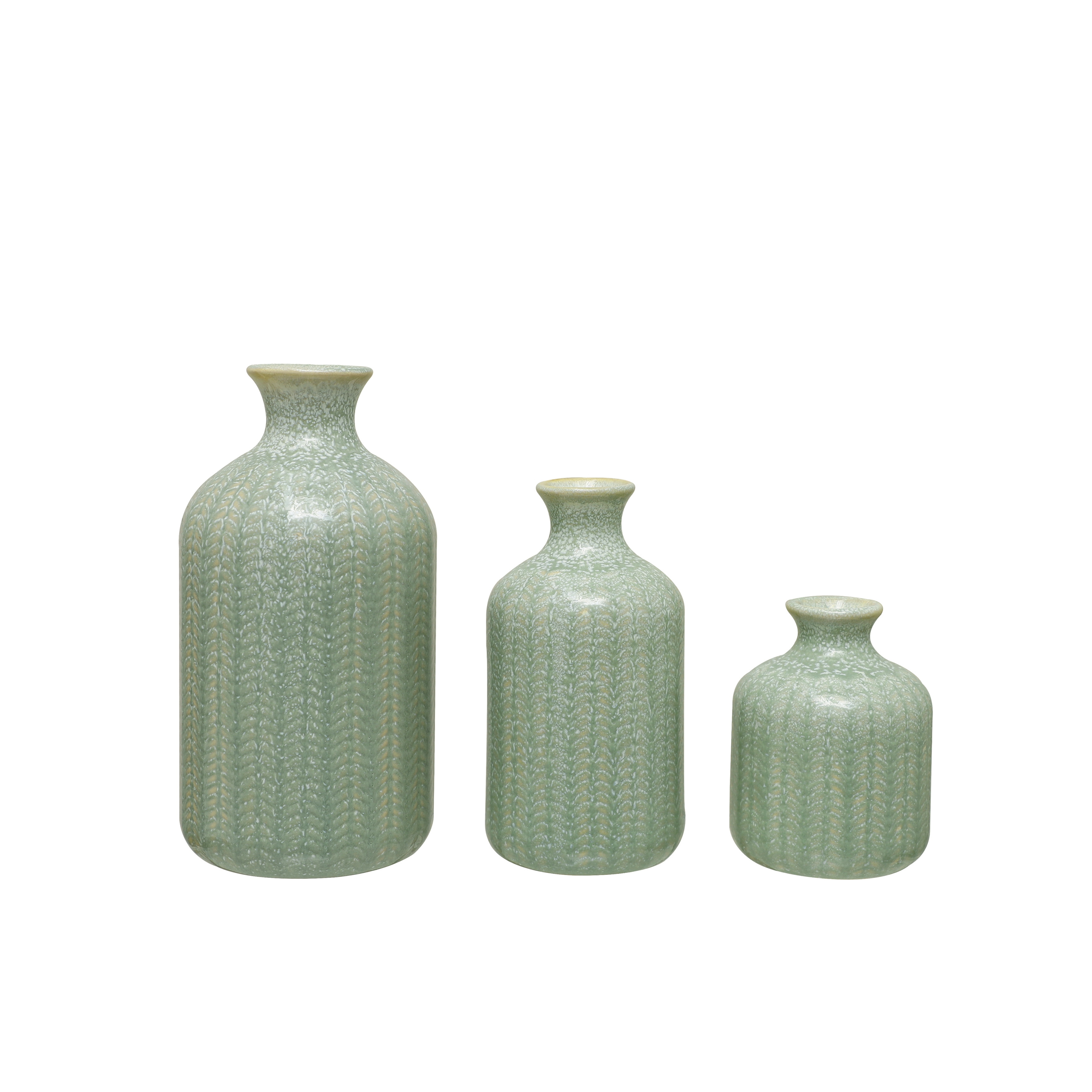 Embossed Stoneware Vases with Reactive Glaze, Grey, Set of 3 - Image 0