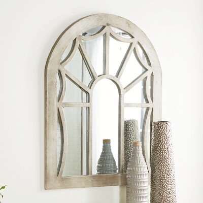 Distressed Beige Wood Cathedral Wall Mirror, 36" X 44" - Image 0
