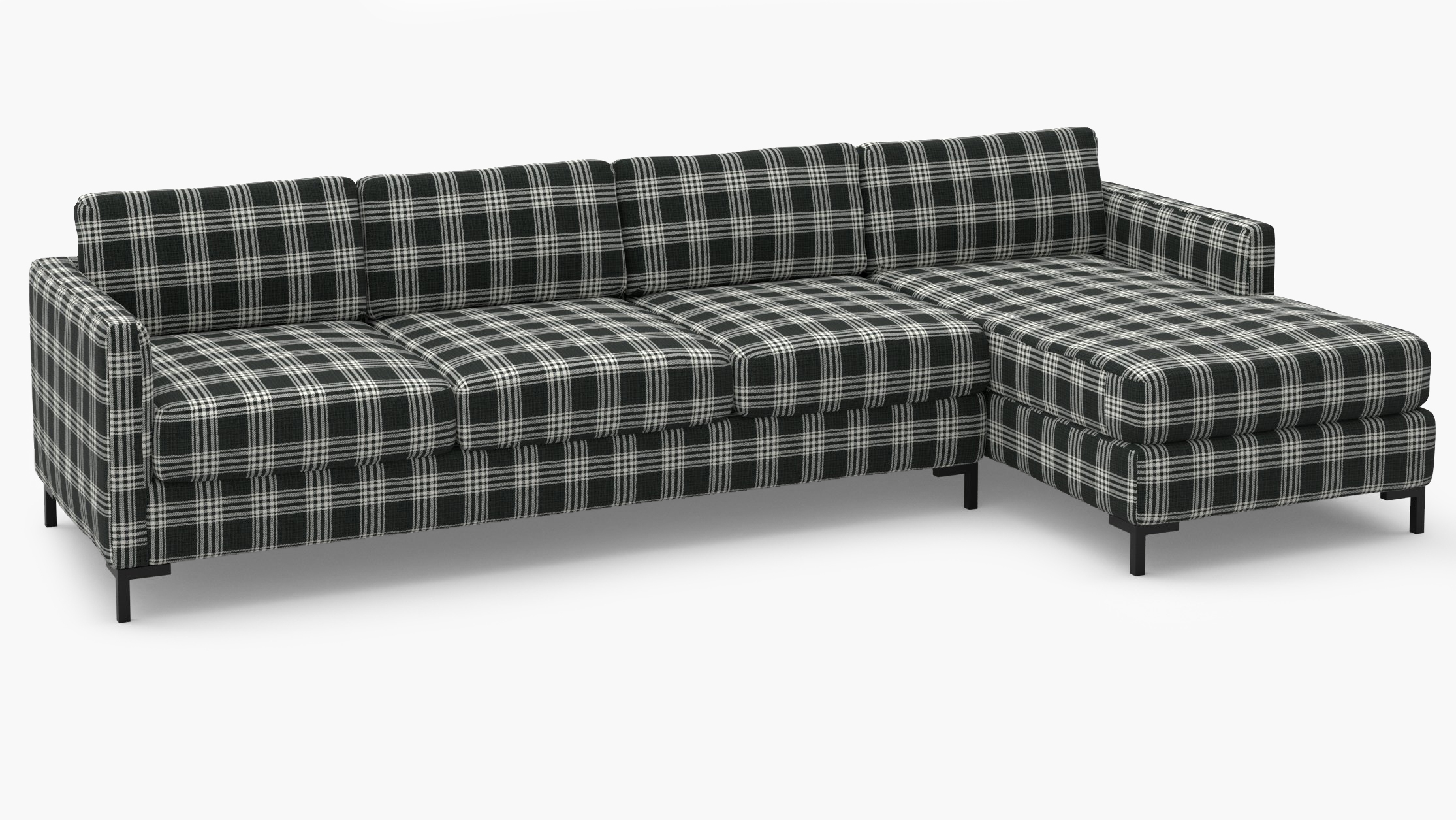 Modern Sectional, Right Facing, Barnegat Plaid, Bronze L Leg - Image 1