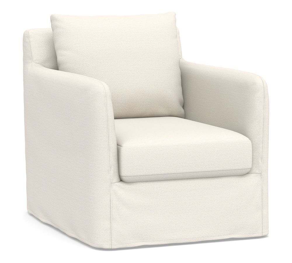Bennett Slipcovered Swivel Armchair, Polyester Wrapped Cushions, Performance Chateau Basketweave Ivory - Image 0