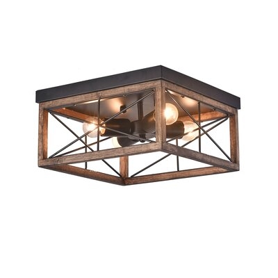 4-Lights Metal & Wood Rustic Square Flush Mount Ceiling Light Pendant Lamp - Image 0
