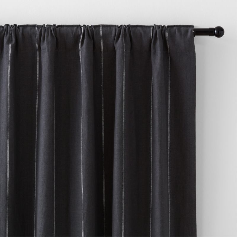 Storm Grey & Crisp White Linen Double Pinstripe Blackout Window Curtain Panel 52"x84" - Image 4