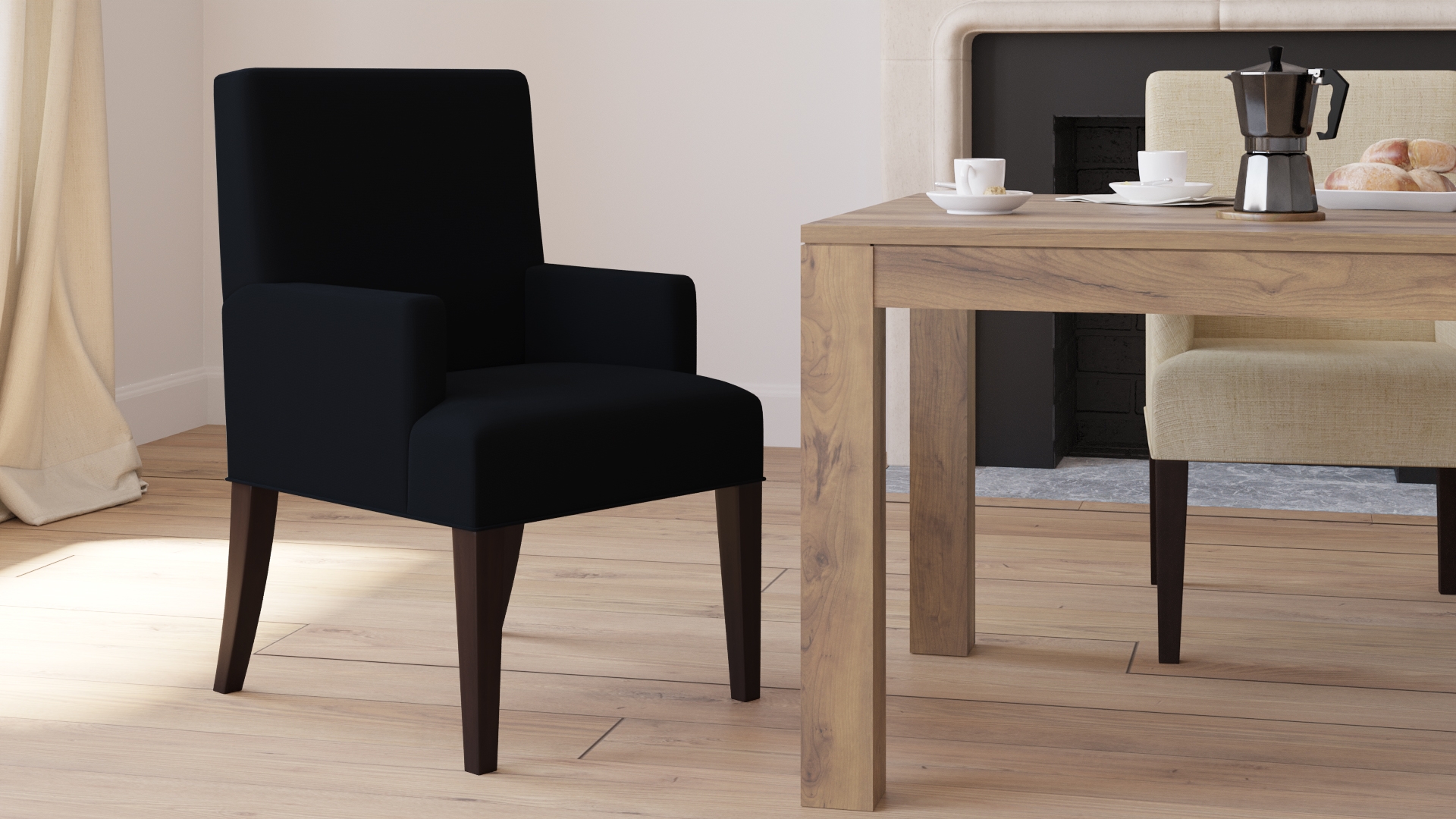 Classic Dining Armchair, Navy Everyday Linen, Espresso - Image 4